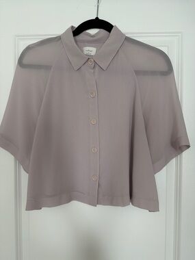 Wilfred Pale Lavender Button-Front Short Sleeve Cropped Blouse